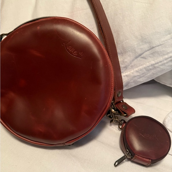 Love 41 chestnut Leather Crossbody Bag with Coin Pouch - Picture 1 of 7